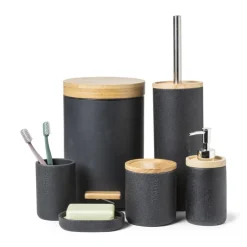 Xenos Badkamer beker Nature - antraciet - ø8x11.5 cm- Tandenborstelbekers