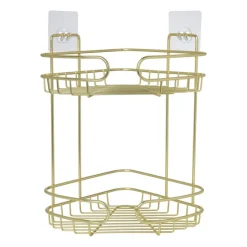 Xenos Badkamerrek hoek dubbel - goudkleurig - 21.5x21.5x34 cm- Badkamer Accessoires|Doucherekjes
