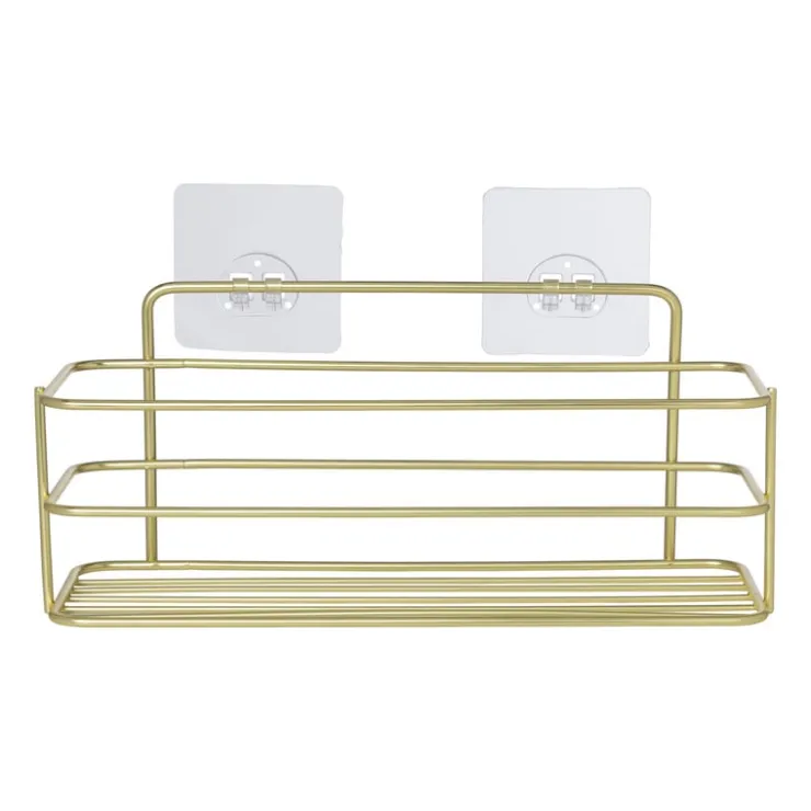 Xenos Badkamerrek rechthoekig - goudkleurig - 28x10x12 cm- Badkamer Accessoires|Doucherekjes