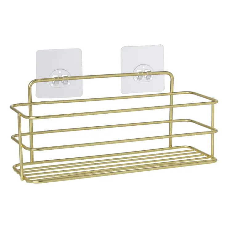 Xenos Badkamerrek rechthoekig - goudkleurig - 28x10x12 cm- Badkamer Accessoires|Doucherekjes