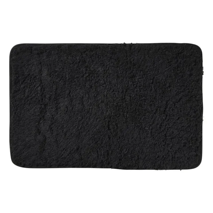 Xenos Badmat fluffy - zwart - 45x70 cm- Badmatten