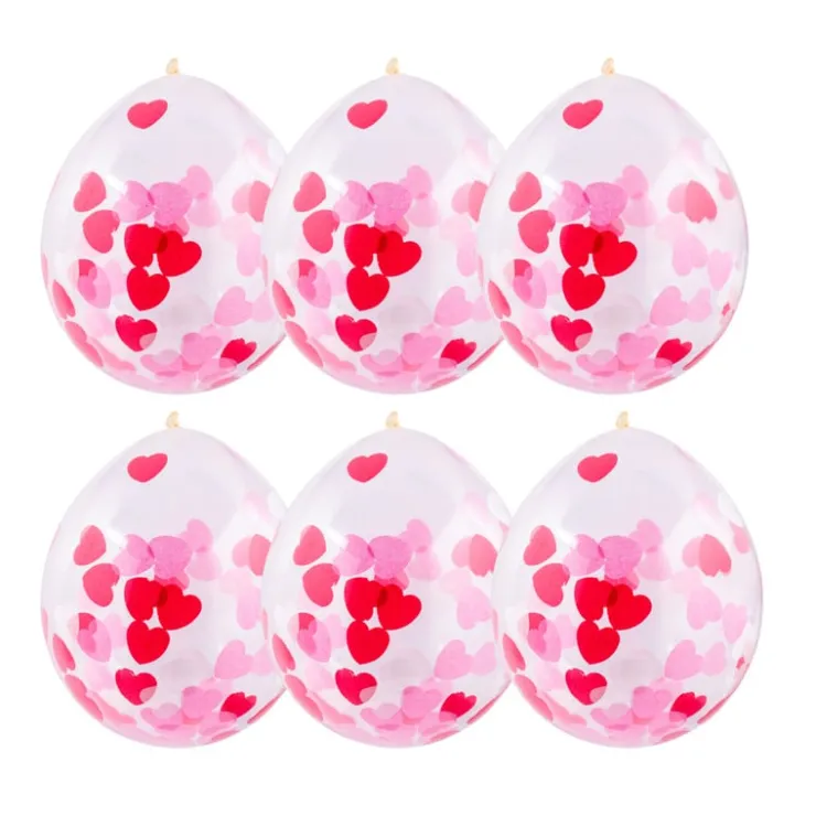 Xenos Ballon confetti - hartjes - set van 6- Ballonnen|Bruiloft