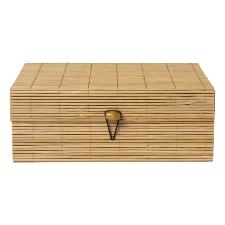 Xenos Bamboe kistje met deksel Moos - 8x21x16 cm - naturel- Manden|Manden