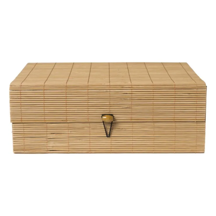 Xenos Bamboe kistje met deksel Moos - 10x27x20 cm - naturel- Manden|Manden