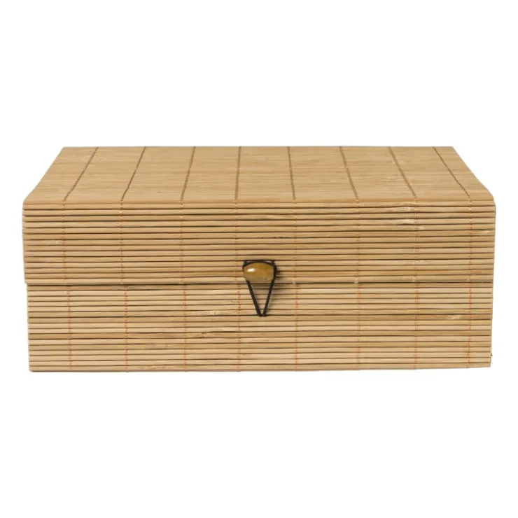 Xenos Bamboe kistje met deksel Moos - 9x24x18 cm - naturel- Manden|Manden