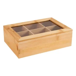 Xenos Bamboe theekistje - 6 vakken - 23x16x8 cm- Theedozen