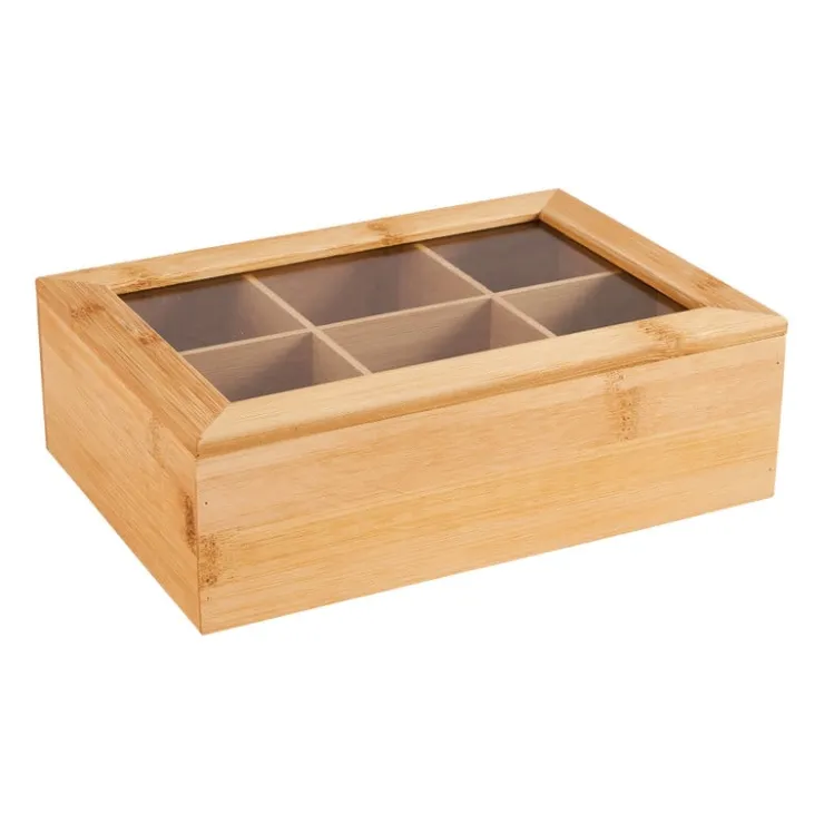 Xenos Bamboe theekistje - 6 vakken - 23x16x8 cm- Theedozen