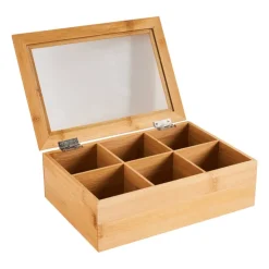 Xenos Bamboe theekistje - 6 vakken - 23x16x8 cm- Theedozen