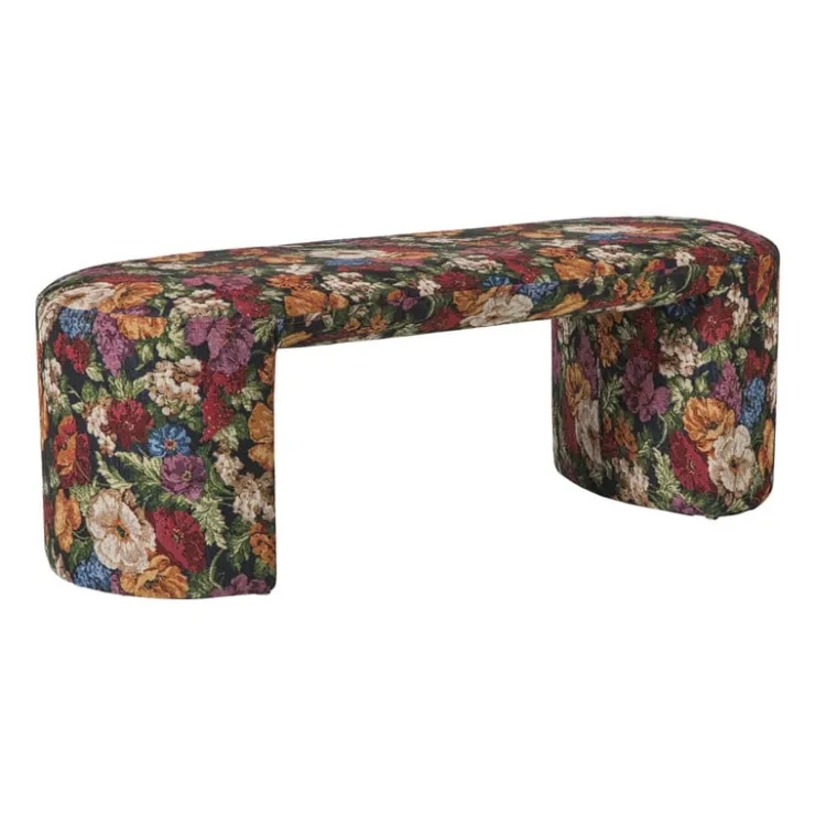 Xenos Bankje bouquet - rood/paars/zwart - 44x120x45 cm- Bankjes