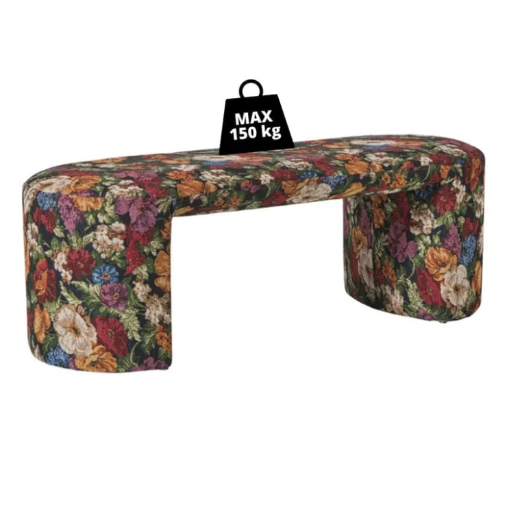 Xenos Bankje bouquet - rood/paars/zwart - 44x120x45 cm- Bankjes