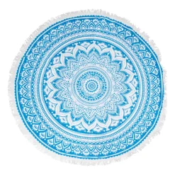 Xenos Beachplaid rondo indian blue - blauw - 145 cm- Strandaccessoires