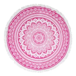 Xenos Beachplaid rondo indian fuchsia - roze - 145 cm- Strandaccessoires
