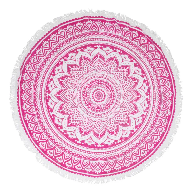 Xenos Beachplaid rondo indian fuchsia - roze - 145 cm- Strandaccessoires