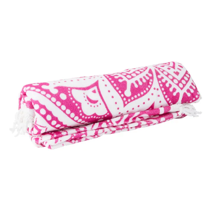 Xenos Beachplaid rondo indian fuchsia - roze - 145 cm- Strandaccessoires