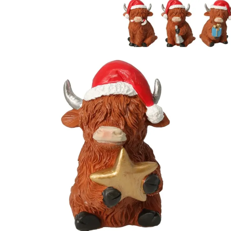Xenos Beeldje koe met kerstmuts - 12 cm - diverse varianten- Knuffels