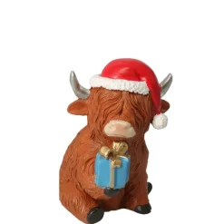 Xenos Beeldje koe met kerstmuts - 12 cm - diverse varianten- Knuffels