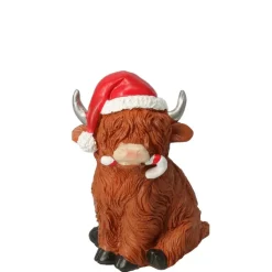 Xenos Beeldje koe met kerstmuts - 12 cm - diverse varianten- Knuffels