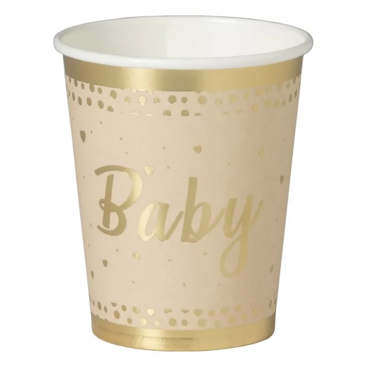 Xenos Bekers baby - papier - bruin/goud - set van 8- Wegwerpservies|Babyshower