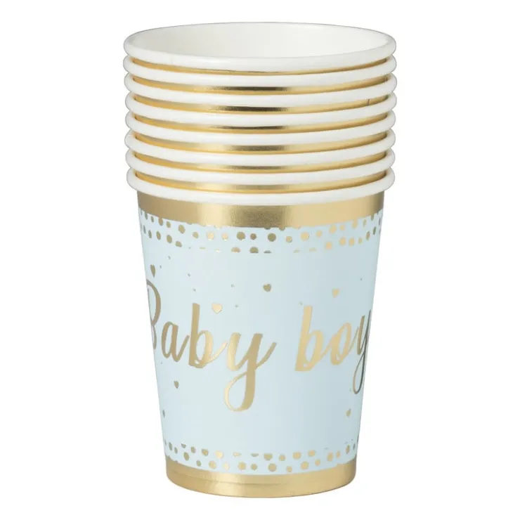 Xenos Bekers baby boy - papier - blauw/goud - set van 8- Wegwerpservies|Babyshower