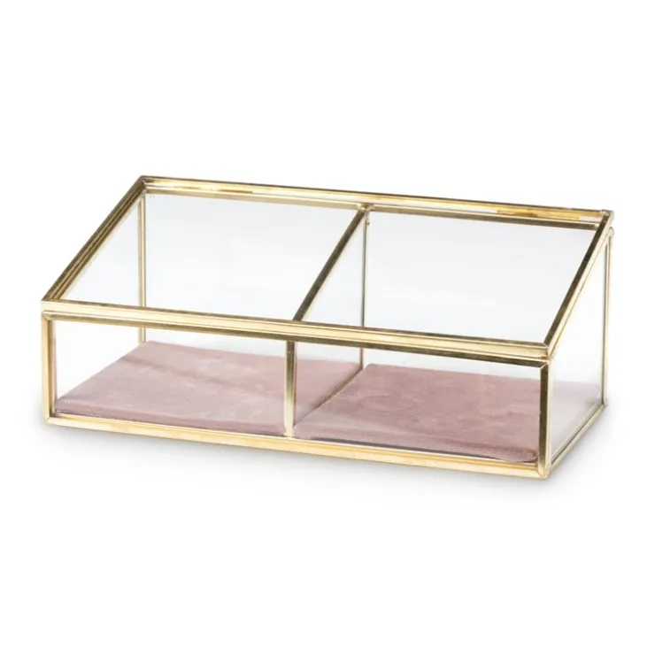 Xenos Bijouxdoos - 2- vaks - goud/roze - 18x9,5x7 cm- Sieraden Opbergen|Kerstcadeaus
