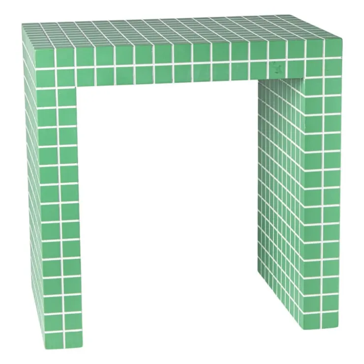 Xenos Bijzettafel checks - groen - 48x48x32 cm- Bijzettafels