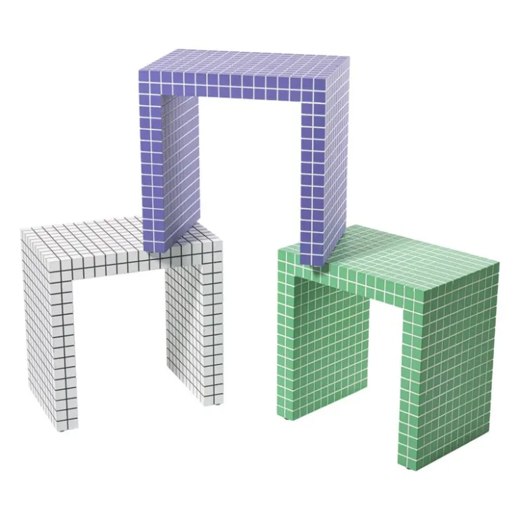 Xenos Bijzettafel checks - paars - 48x48x32 cm- Bijzettafels