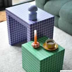 Xenos Bijzettafel checks - paars - 48x48x32 cm- Bijzettafels