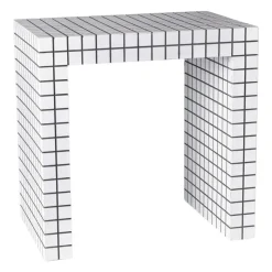Xenos Bijzettafel checks - wit - 48x48x32 cm- Bijzettafels