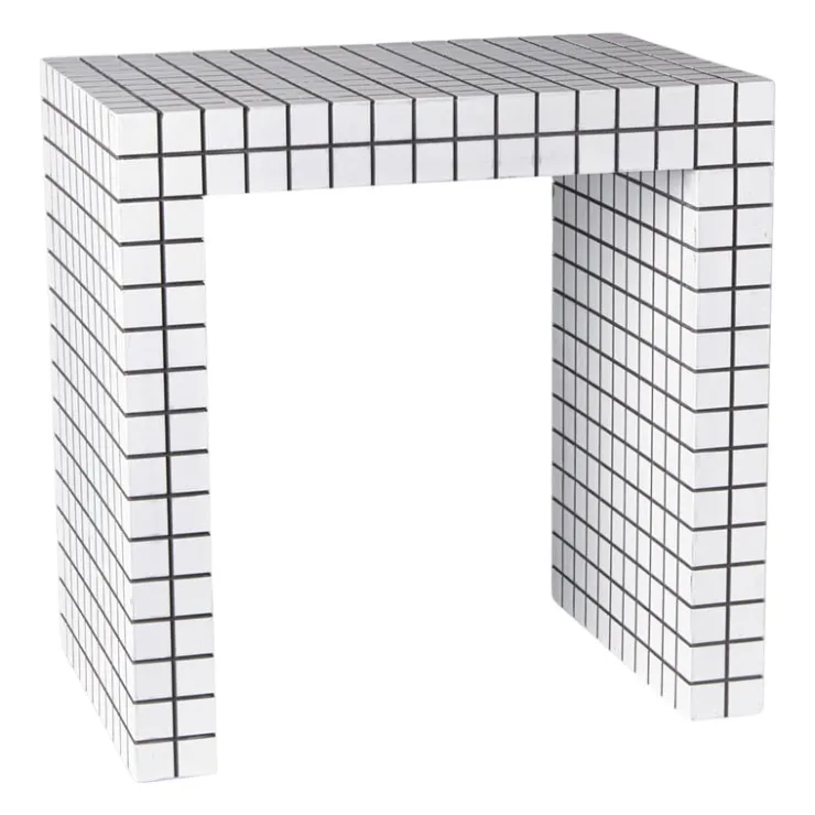 Xenos Bijzettafel checks - wit - 48x48x32 cm- Bijzettafels