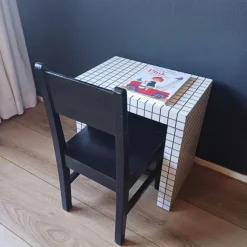 Xenos Bijzettafel checks - wit - 48x48x32 cm- Bijzettafels