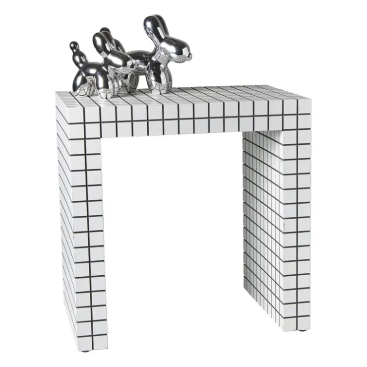 Xenos Bijzettafel checks - wit - 48x48x32 cm- Bijzettafels