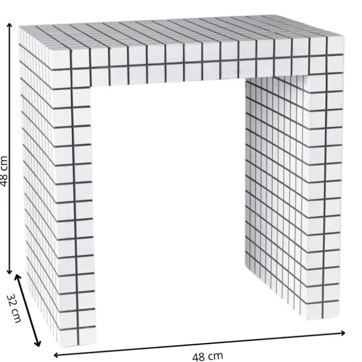 Xenos Bijzettafel checks - wit - 48x48x32 cm- Bijzettafels