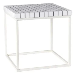 Xenos Bijzettafel checks met metalen frame - wit - 36x36x36 cm- Bijzettafels