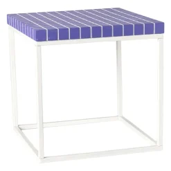 Xenos Bijzettafel checks met metalen frame - paars - 36x36x36 cm- Bijzettafels