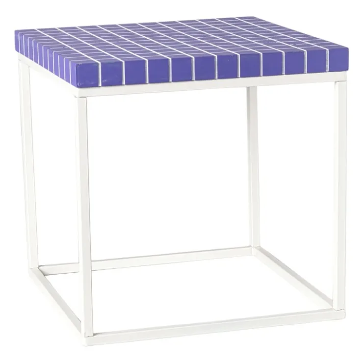 Xenos Bijzettafel checks met metalen frame - paars - 36x36x36 cm- Bijzettafels