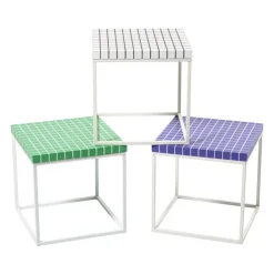 Xenos Bijzettafel checks met metalen frame - paars - 36x36x36 cm- Bijzettafels