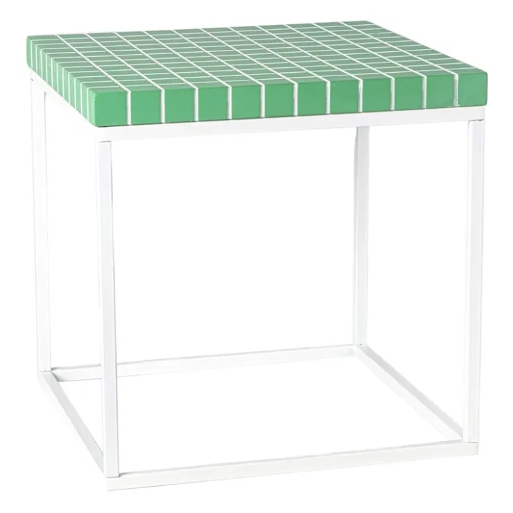 Xenos Bijzettafel checks met metalen frame - groen - 36x36x36 cm- Bijzettafels
