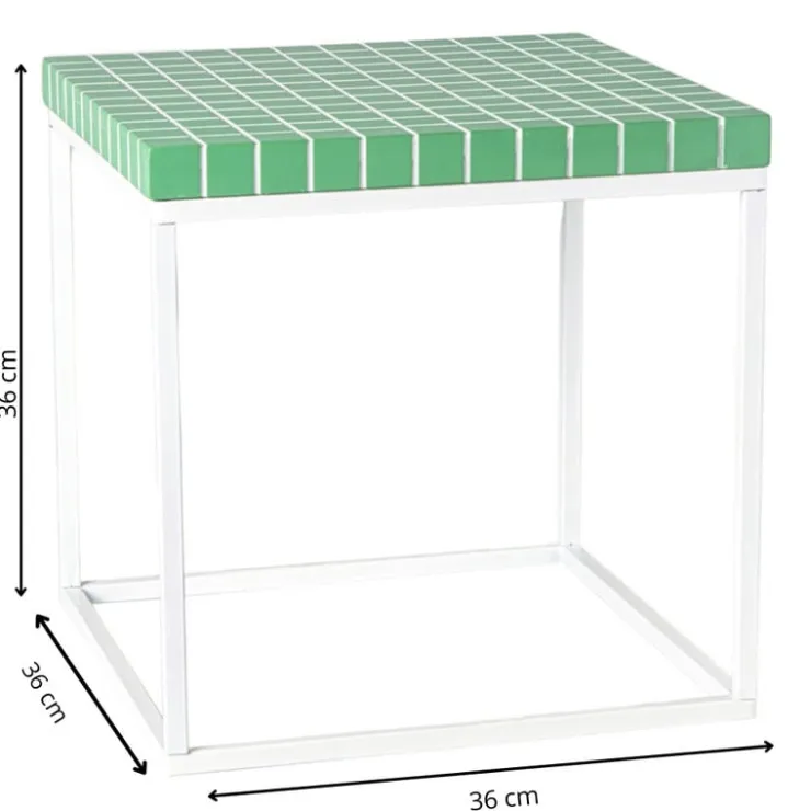 Xenos Bijzettafel checks met metalen frame - groen - 36x36x36 cm- Bijzettafels