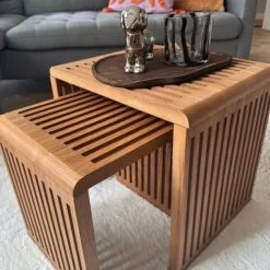 Xenos Bijzettafel Japandi groot - bruin - 40x42x35 cm- Bijzettafels
