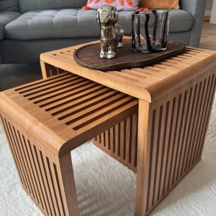 Xenos Bijzettafel Japandi groot - bruin - 40x42x35 cm- Bijzettafels