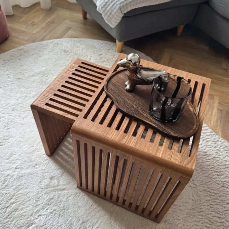 Xenos Bijzettafel Japandi groot - bruin - 40x42x35 cm- Bijzettafels