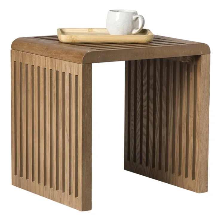 Xenos Bijzettafel Japandi klein - bruin - 34x34x29 cm- Bijzettafels