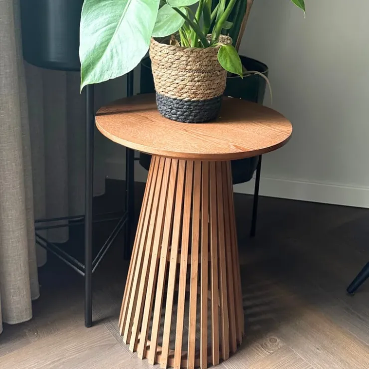 Xenos Bijzettafel Japandi rond - bruin - ø40x50 cm- Bijzettafels