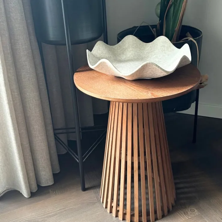 Xenos Bijzettafel Japandi rond - bruin - ø40x50 cm- Bijzettafels