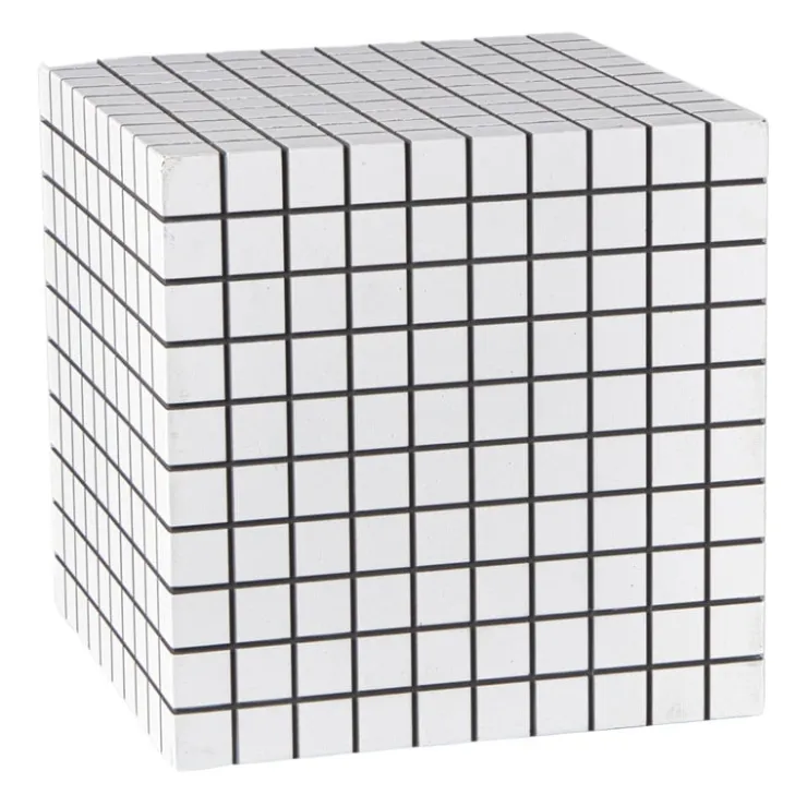 Xenos Bijzettafel kubus checks - wit - 30x30x30 cm- Bijzettafels