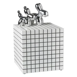 Xenos Bijzettafel kubus checks - wit - 30x30x30 cm- Bijzettafels