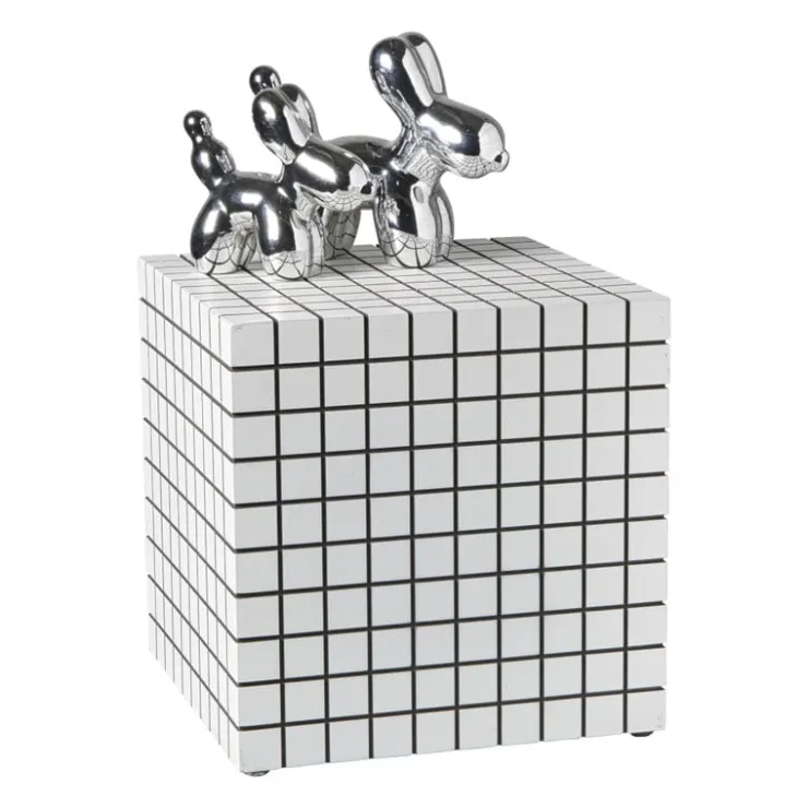 Xenos Bijzettafel kubus checks - wit - 30x30x30 cm- Bijzettafels