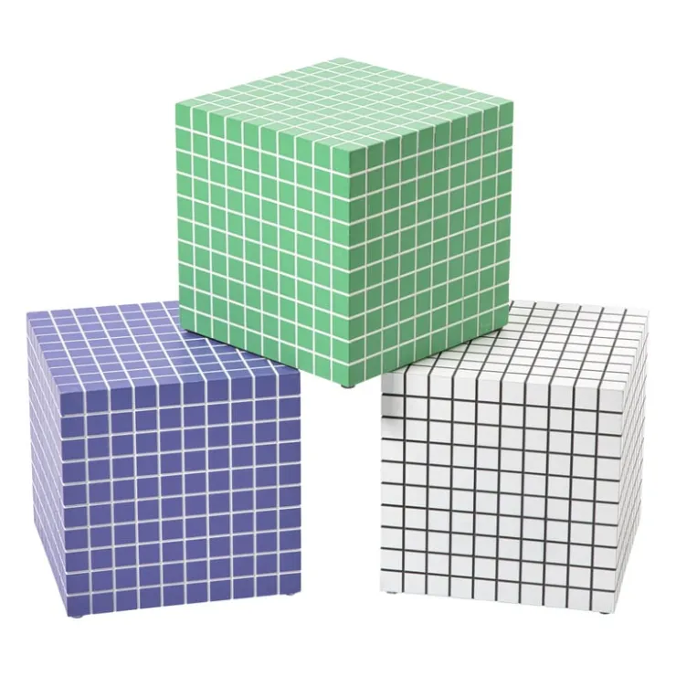 Xenos Bijzettafel kubus checks - wit - 30x30x30 cm- Bijzettafels