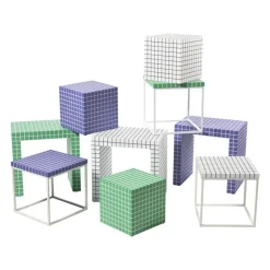 Xenos Bijzettafel kubus checks - wit - 30x30x30 cm- Bijzettafels