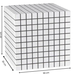 Xenos Bijzettafel kubus checks - wit - 30x30x30 cm- Bijzettafels